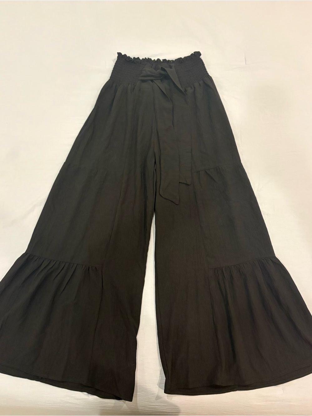 High-Waist Black Wide-Leg Palazzo Pants with Smocked Waist